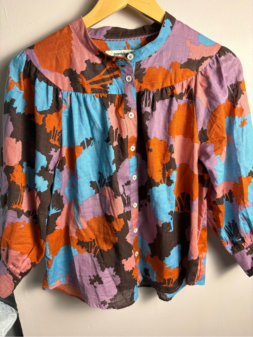 Anthropologie Porridge Multicolor Floral Button-Front 100% Cotton Blouse Small